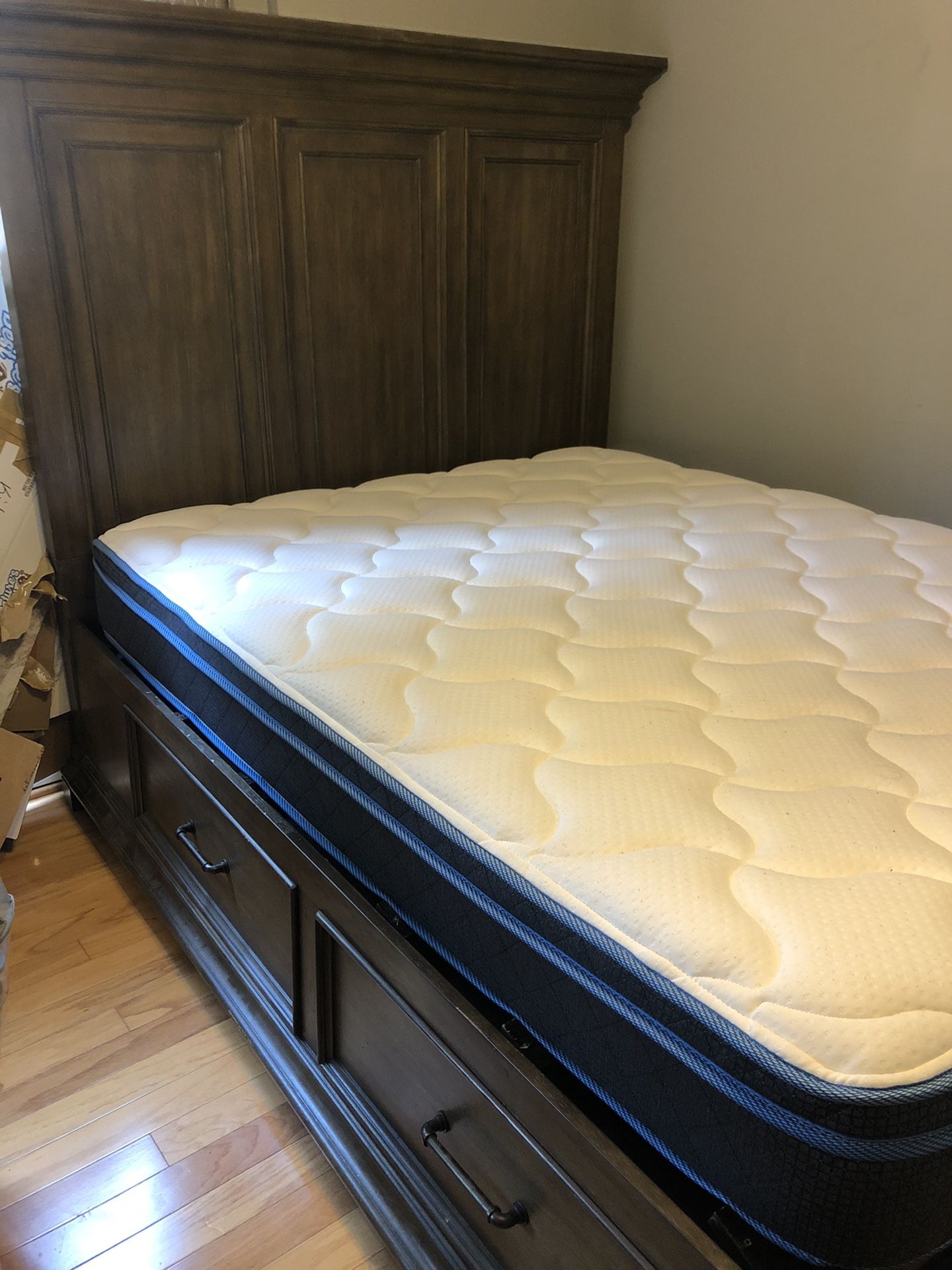 Queen bed frame with built in cabinets