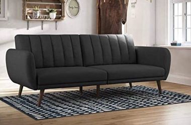 Novogratz Brittany Sofa Futon - Premium Upholstery and Wooden Legs - Dark Gray