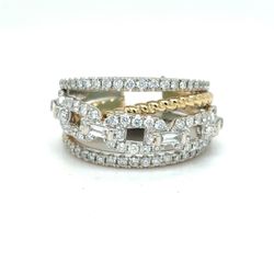 14Kt Two Tone Gold Effy Multi Band Diamond Ring 6.67g Size 6 21969326