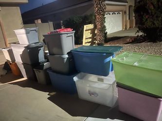 Large Lot of Plastic Storage Bins and Totes