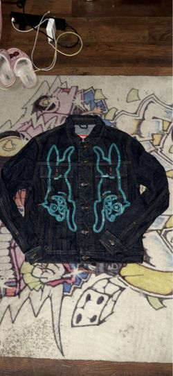 Ice Cream Dark Wash Denim Jacket with Teal Graphic