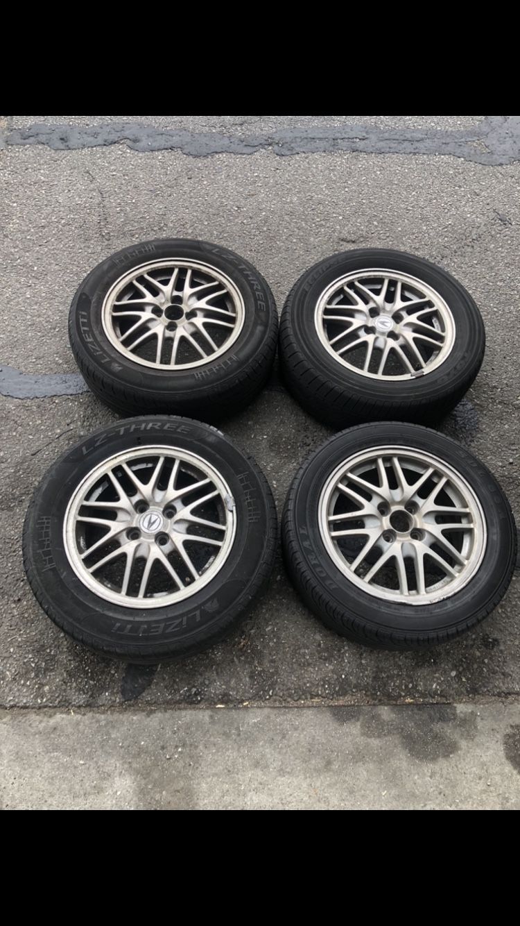 4 — 195/65r15 4x3.94 4x100 Stock Integra Ls Mesh Civic Fit Xa Xb Miata wheels Rims Tires!