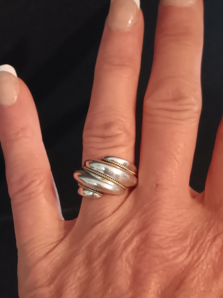 Tiffany & Co. Silver & Gold Shrimp Rope Ring- Size 6.5