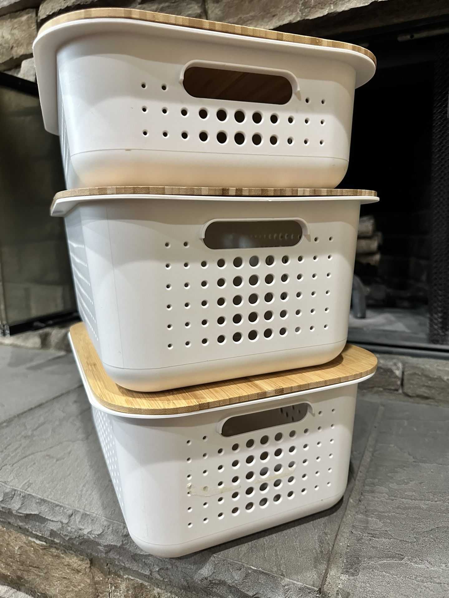 Nordic Storage Baskets W/Bamboo Lids