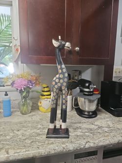 Hand-Painted Wooden Giraffe Figurine