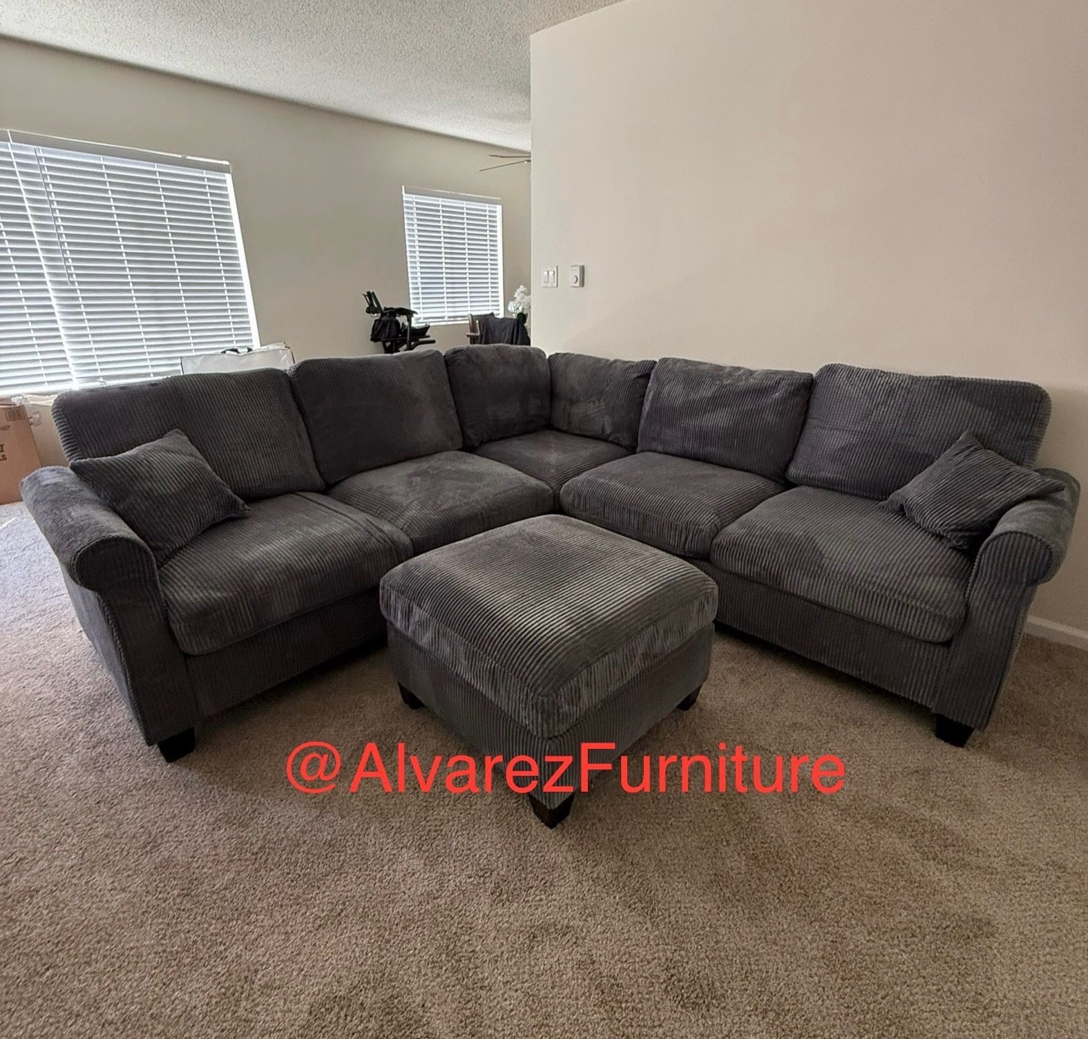 Corduroy Sectional Sofa With Ottoman