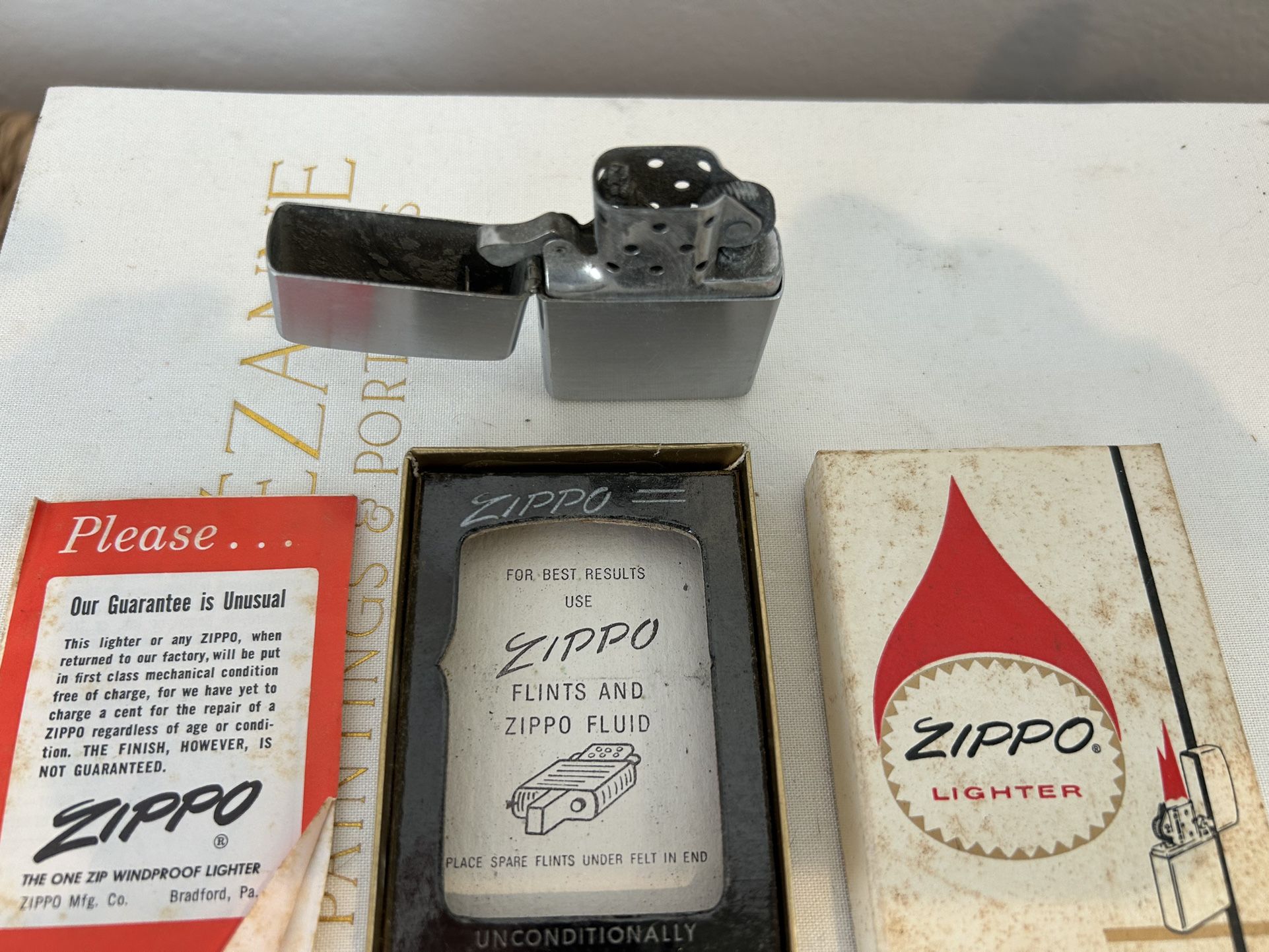 UNTESTED Vintage 1960’s Rare ZIPPO LIGHTER with box Papers Mid Century Collectible