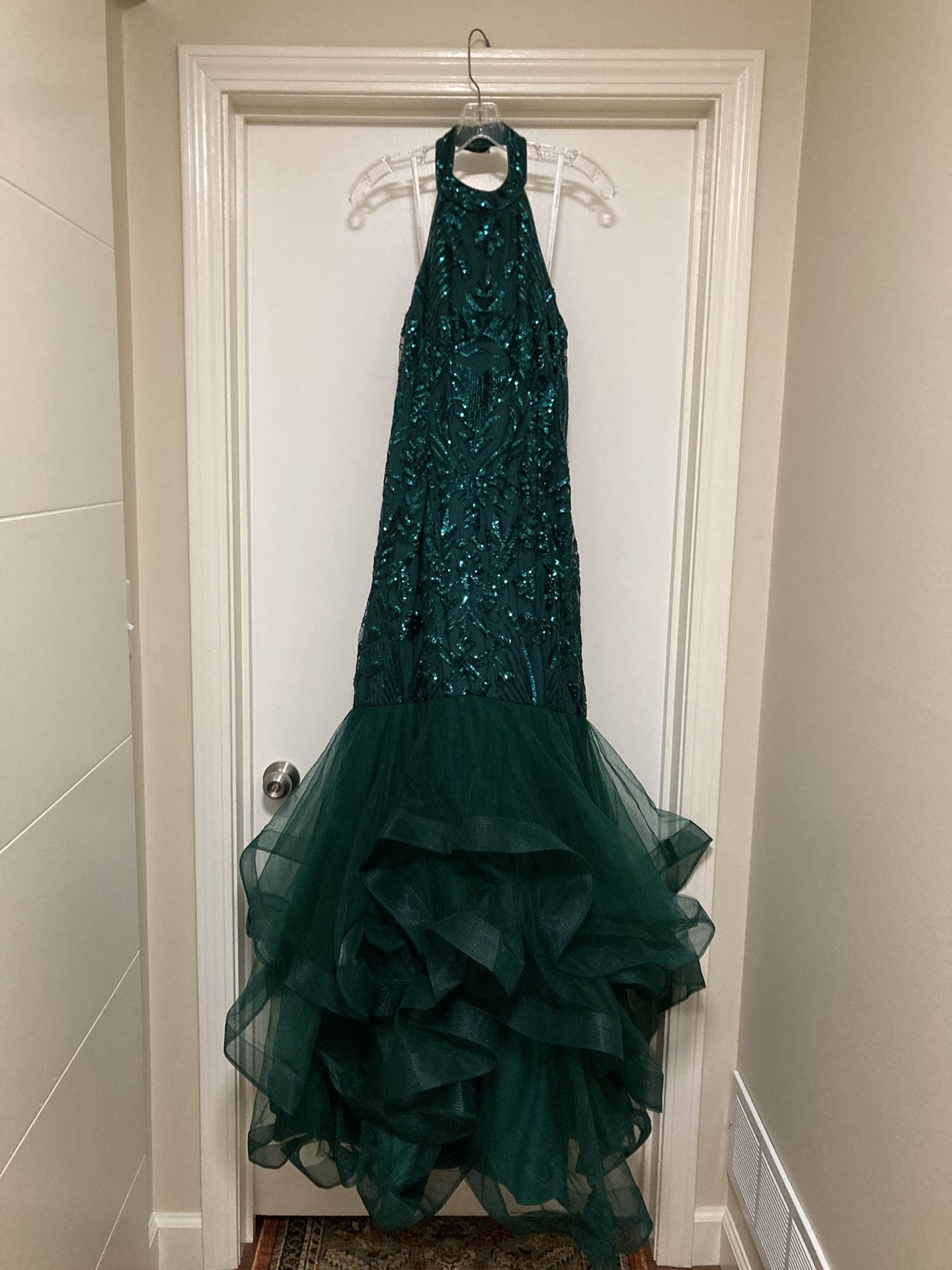 Prom Pageant Special Evening Event Emerald Green Sequin Dress Gown