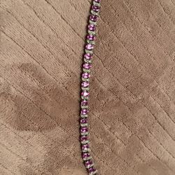 Lab Created Pink Sapphire Sterling Silver Tennis Bracelet .