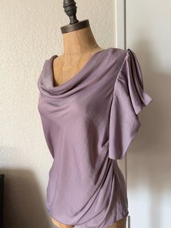 BCBG MAXAZRIA light purple satin draped blouse top XXS