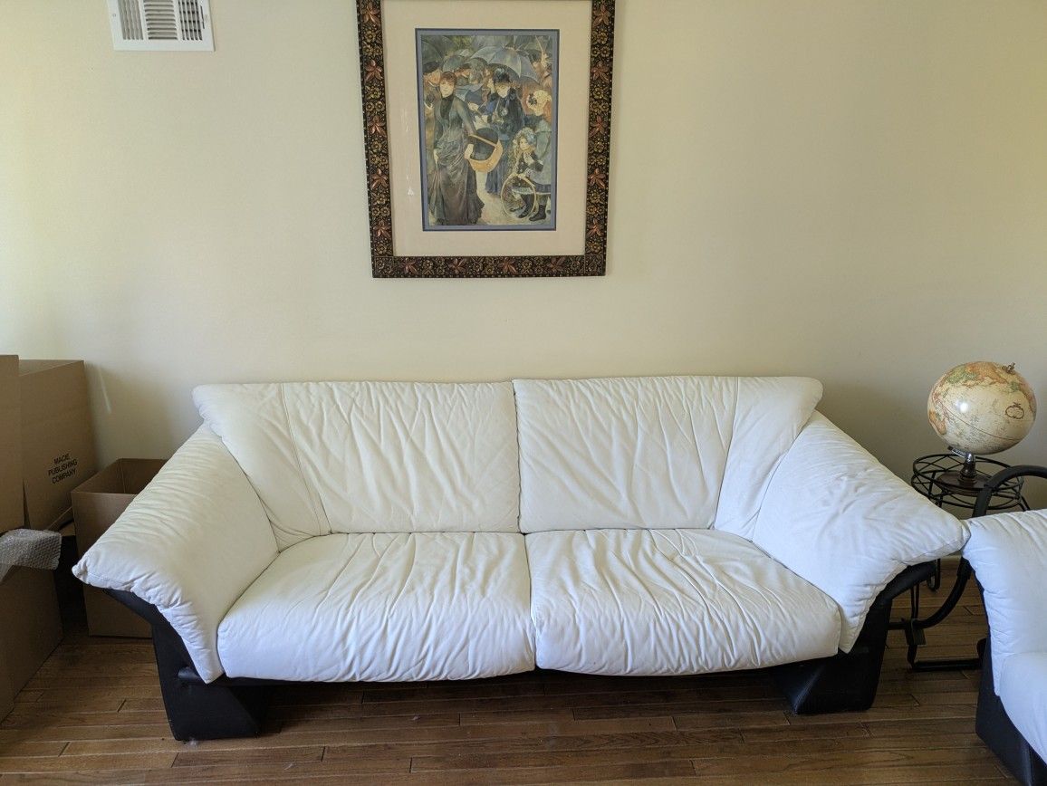 Elegant Italian White Leather Sofa