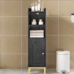 Bathroom Storage Cabinet, Small Corner Floor Cabinet with Door and Shelves, Narrow Toilet Paper Hold