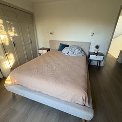 queen size bed frame with headboard, mattress not included