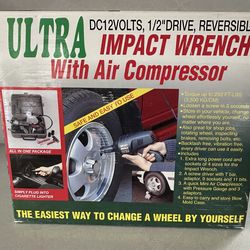 Impact Wrench and Air Compressor DC12Volts, 1/2” drive, reversible