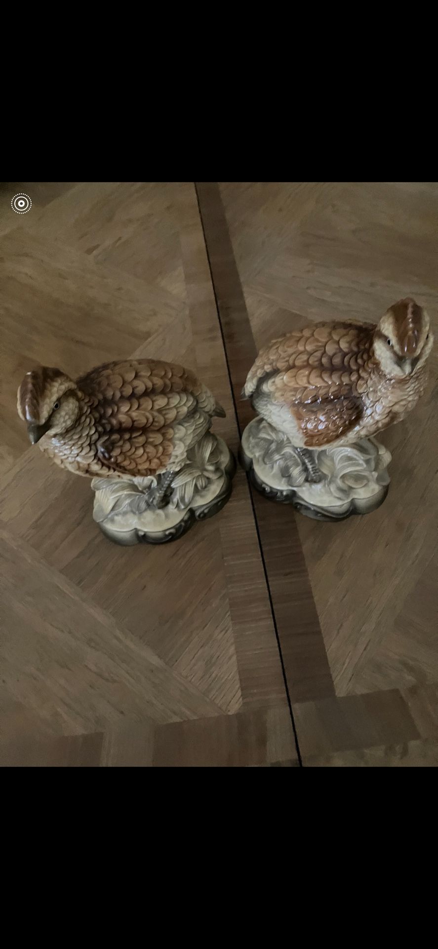 GORGEOUS ANTIQUE PAIR OF ENGLISH BONE CHINA PARTRIDGES