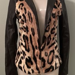 Guess leather & leopard Fur jacket