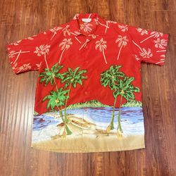 Hawaiian Shirt Palm Trees, Beach & Canoes by Grand Size Medium Men’s Read Info!