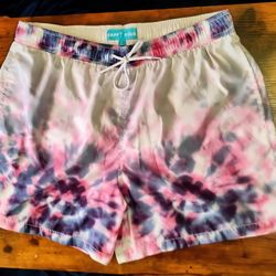 Men’s L Swim Trunks Tie-Dye Pink Purple – Elastic Waist Mesh Lined Shorts

