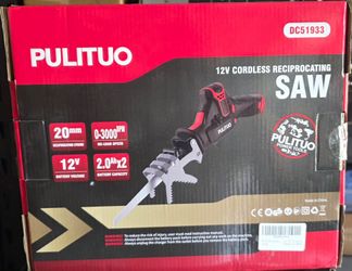 PULITUO Reciprocating Saw Cordless, Power Reciprocating Saws Compact Design，Including 2pcs 2000mAh Li-Ion battery, 1-Hour Fast Charger, Clamp Jaw, 4pc