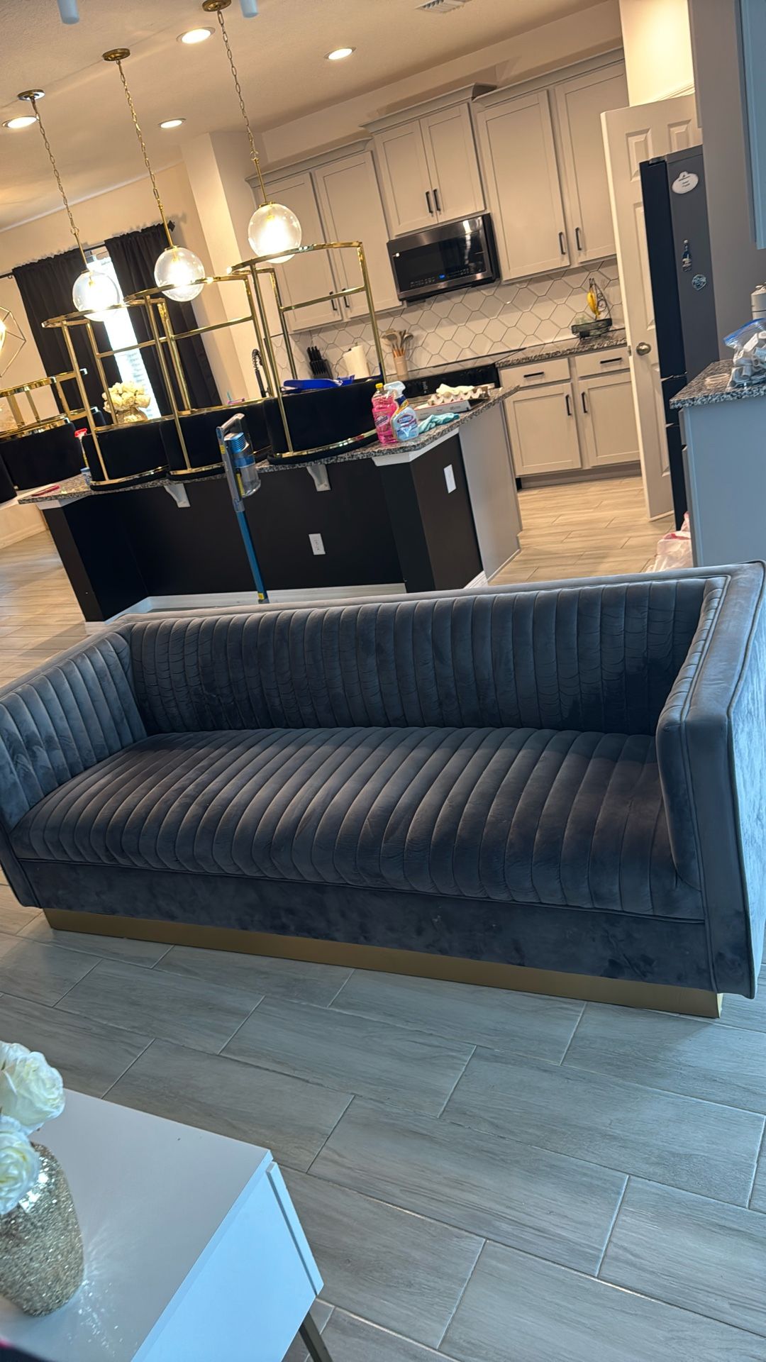 velvet grey couch
