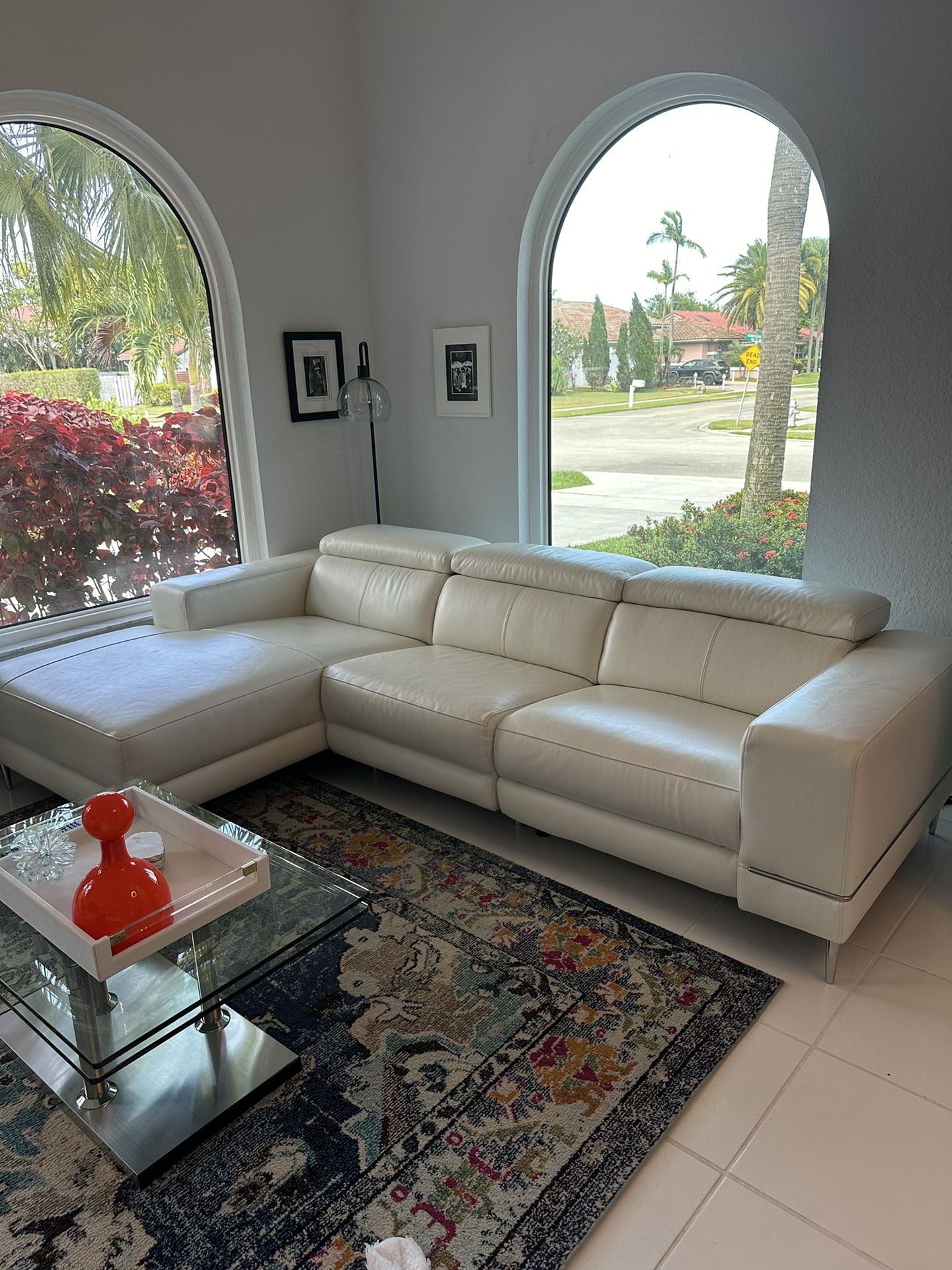 White leather Sectional  Power recliner