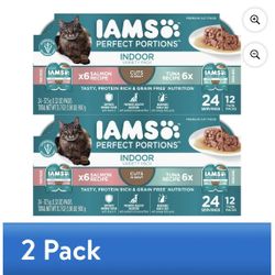 Iams Perfect Portions Indoor Grain Free Wet Cat Food Cuts In Gravy Tuna Recipe, Salmon Recipe Variety Pack, (12) 2.6 Oz Twin-Pack Trays