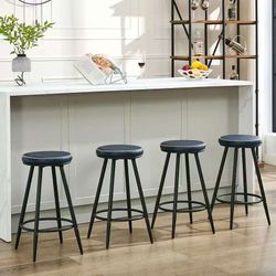Bar Stools Set of 4, Swivel Backless 24" Counter Height Bar Stools for Kitchen Island, Faux Leather Counter Stools (Navy Blue, 4PCS 24'' Height)