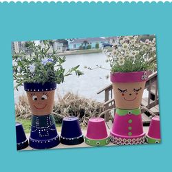 Silly Cute Girl And  Boy Potted Plants Set Of Two W Ur Choice Color Flowers Or Green Plants 🪴 