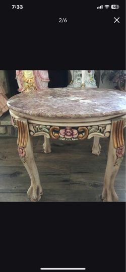2 Italian Round Marble Top Tables with Carved Floral Base - Price is Firm for Both