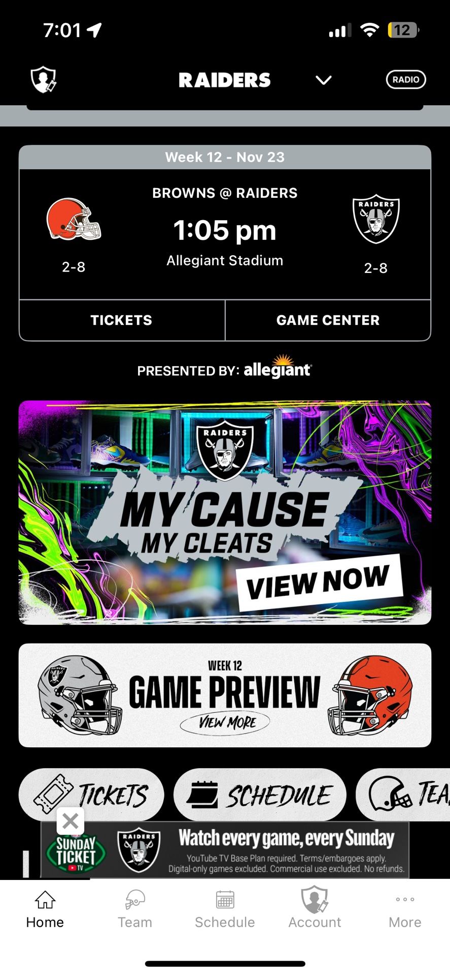 Raiders Vs. Browns (2) Tickets