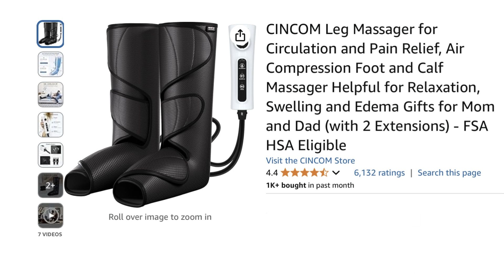 CINCOM Leg Massager for Circulation and Pain Relief Air Compression Foot & Calf Massager Helpful for Relaxation Swelling & Edema Gifts for Mom & Dad
