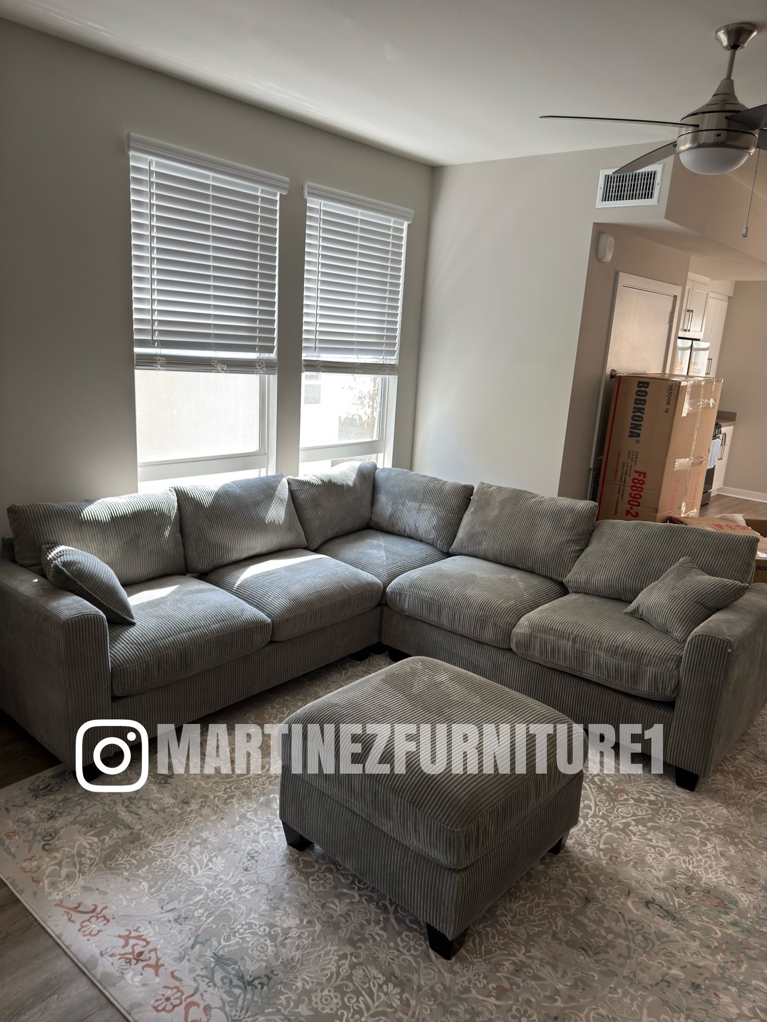 BRAND NEW GREY SOFA SECTIONAL COUCH WITH OTTOMAN (NEW IN BOX)