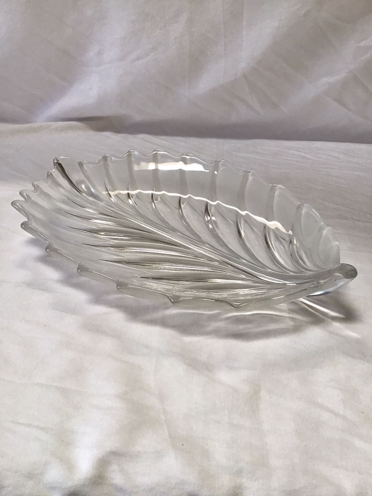 Frosted and Clear Glass Leaf Shaped Platter