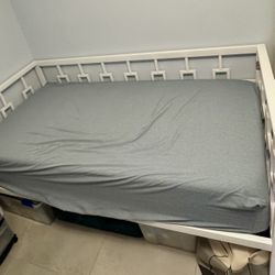Twin Daybed Frame + Mattress – White Metal – Easy Setup