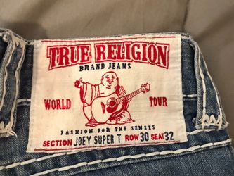 True Religion Joey Super T Jeans Size 30 Bootcut White Stitch