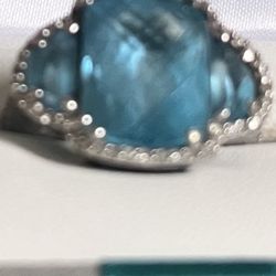14k White Gold Blue Topaz Diamond Effy Ring