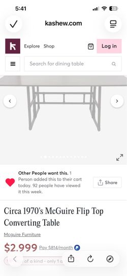 Circa 1970 Mc Guire style flip top converting table