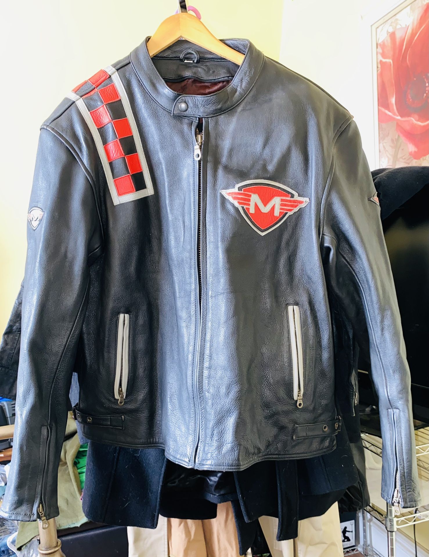 Motophoria Men's Motorcycle Biker Leather Jacket Armored W/Quilt Lined Size 52