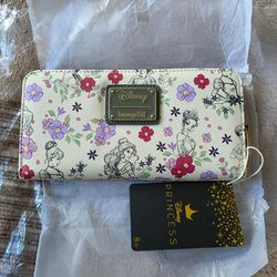 Loungefly Disney Princess Sketch Floral Zip-Around Wallet New With Tags
