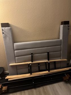 Gray Upholstered Headboard with Bed Frame