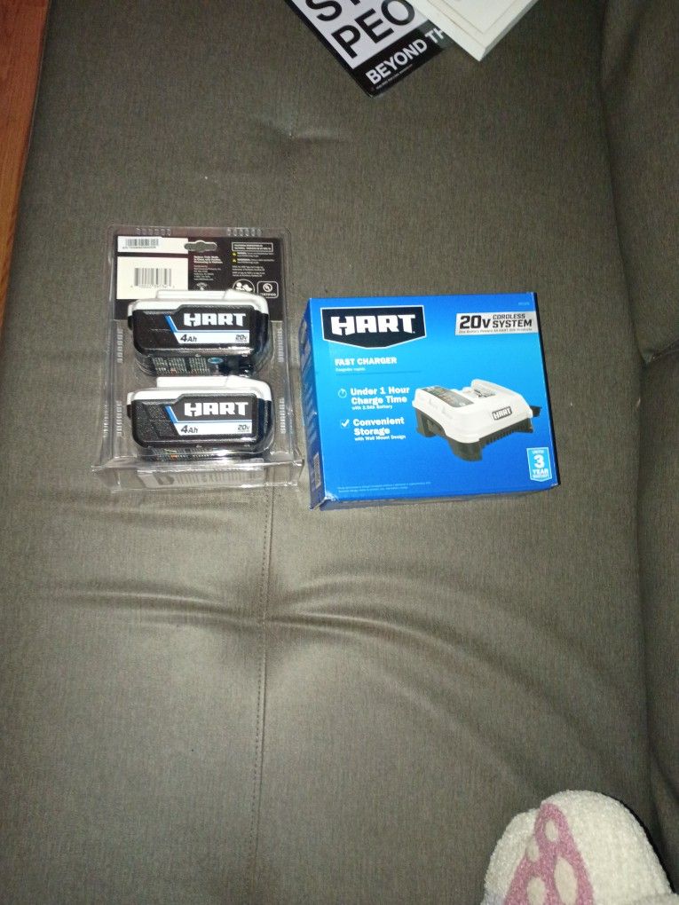 Hart 20v Fast Charger and 2 Pack 20v Batteries