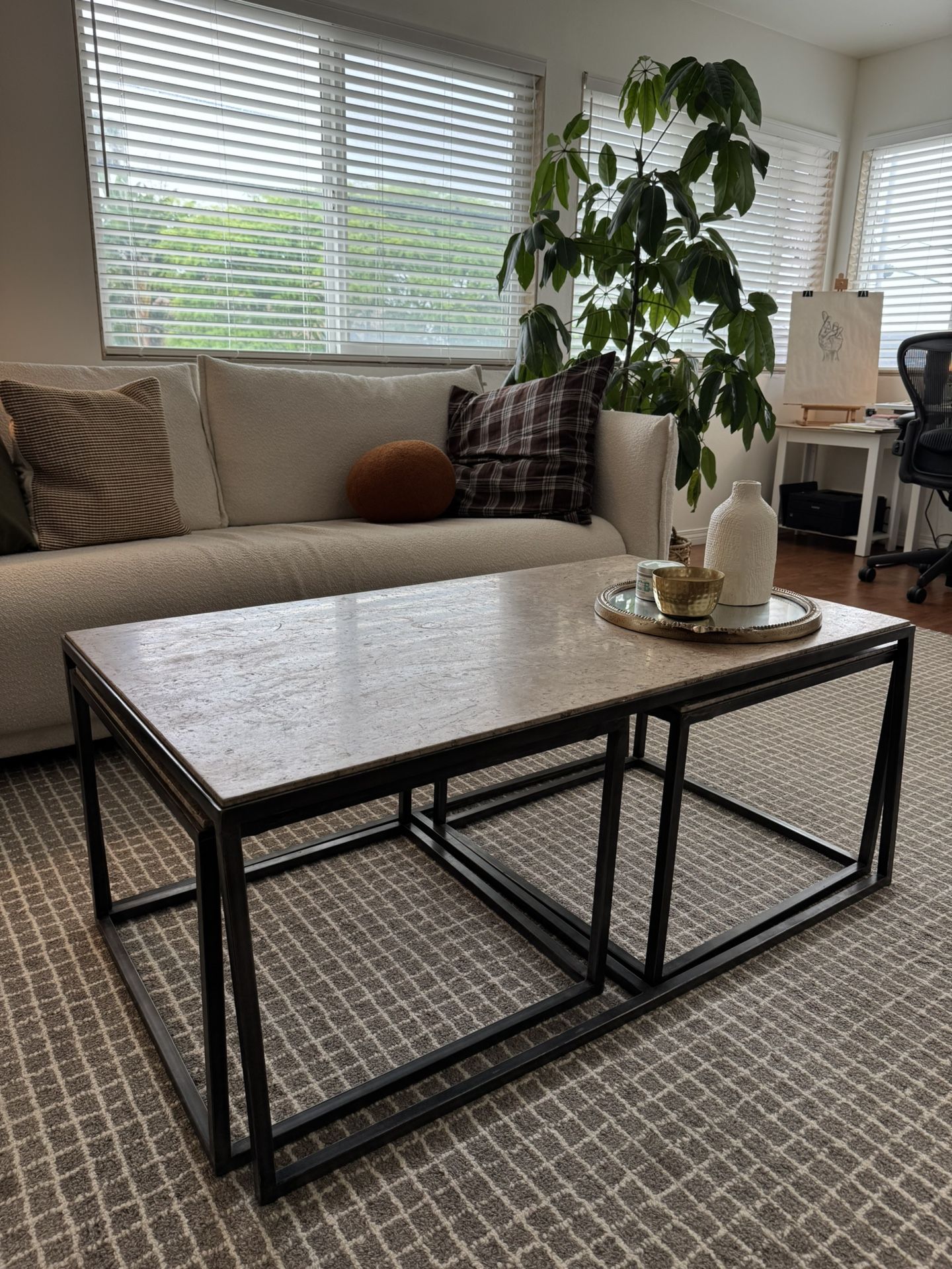 Stone Top Nesting Coffe Table 26” X 46”