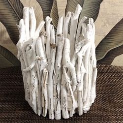 Whitewash DRIFTWOOD Hurricane Candle Holder or Vase Philippines 10×8