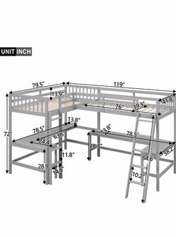 L shaped loft bunk w/desks