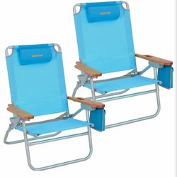 Brand new in the box- WEJOY Low Beach Chair for Adults, Lightweight Folding Reclining 4 Positions Camping Chairs with Carry Strap Cup Holder Wooden Ar