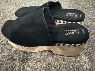 TOMS Black Suede Platform Espadrille Wedge Sandals