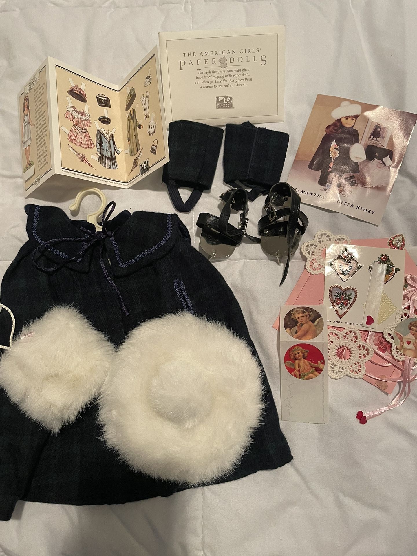 Pleasant Company American Girl Samantha Plaid Cape and Gaiters, Hat and Muff and Winter Amusements Set