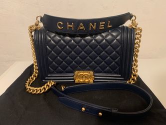 Chanel Lambskin Top Handle Logo Boy Medium