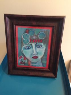 The Sad Girl. Acrílic painting-13.75/11.75 inches. To Hang up or stand as a picture frame.