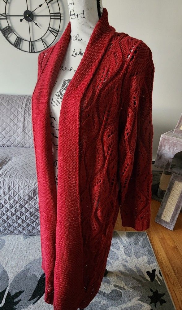 New Justfab Maroon Long Knit Cardigan